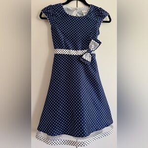 Girls Blue & White Polka Dot Dress Size 10